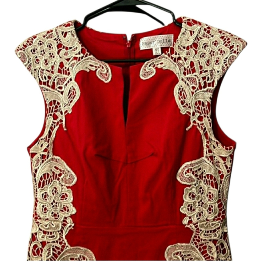 Paper Doll Scarlet Midi Dress with Ivory Lace - Picture 2 of 4